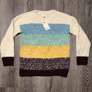 St Johns Bay Women’s Small Long Sleeve Striped Multicolor Cable Knit Sweater NWT